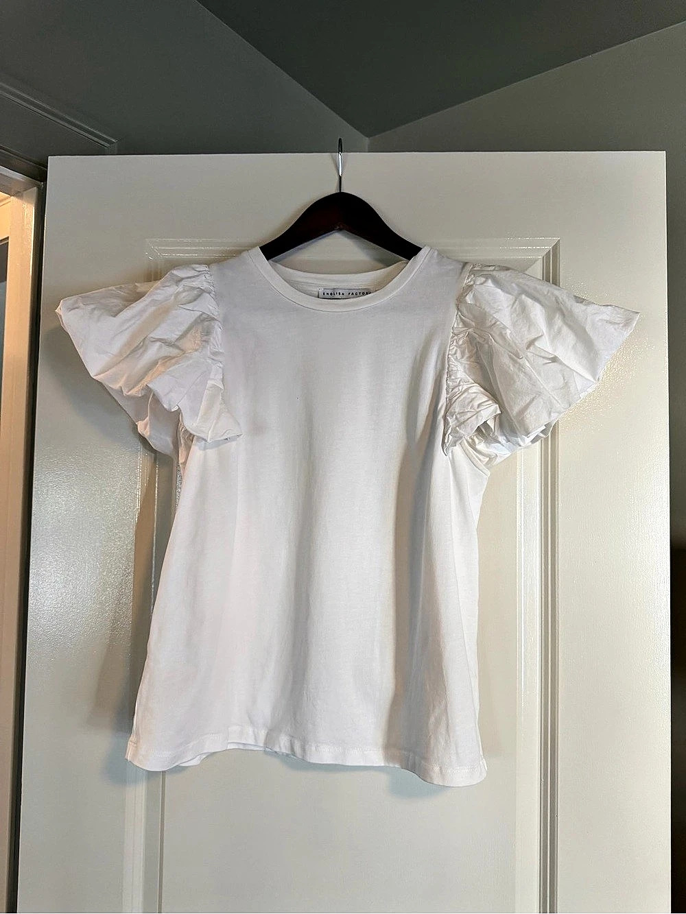 English Factory Mixed Media Ruffle Detail T-shirt White Medium